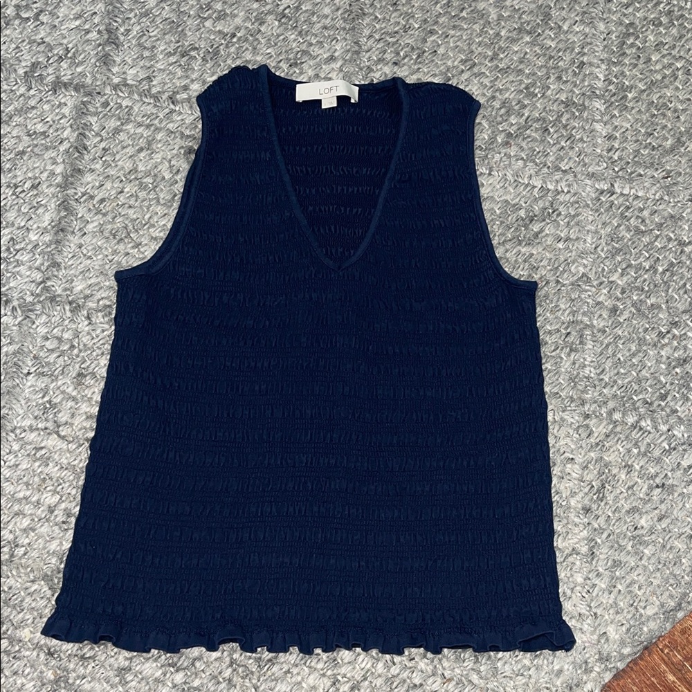 LOFT Dark Blue Textured Tank Top
